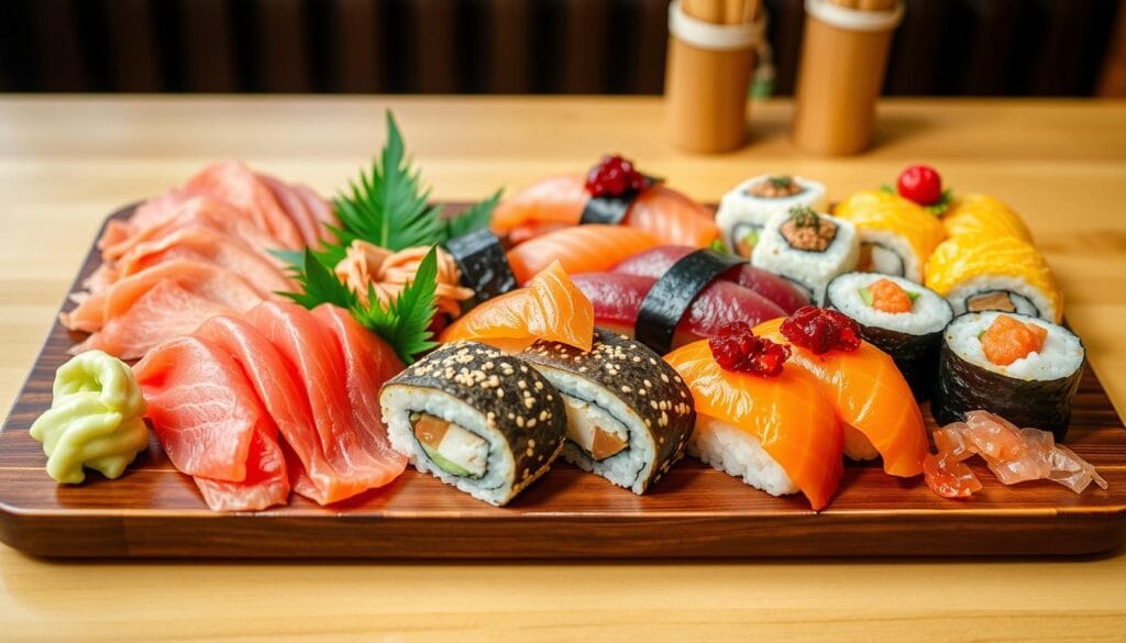 sashimi crudo, nigiri riso, sushi maki